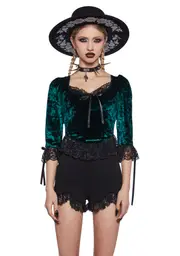 [Widow] Dim The Light Velvet Bustier Top - Green