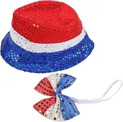 [FRCOLOR] 1 Set Independence Day Sequin Hat and Bow Tie Festive Patriotic Party Supplies for 4th of July Memorial Day and American Themed Events