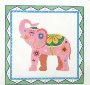 Susan Roberts Pink Lucky Elephant Handpainted Needlepoint Canvas
