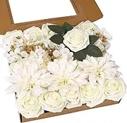 Artificial Flowers,25 Pcs Faux Flowers,Silk Flowers for Home Decor Indoor,White Roses Artificial Flowers Bulk for DIIY Wedding Bouquet,Table Centerpiece Decor,Home Decorations