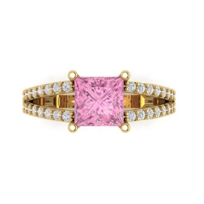 2.44Ct Princess Cut Pink Gemstone Solid Gold Engagement Promise Statement Ring