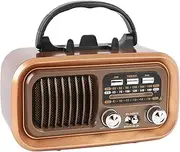 Retro Vintage Radio with Bluetooth Speaker, Portable Small Vintage AM FM Radio, Solar Battery Operated Rechargeable, TWS, Support TF Card USB Playing for Home (Gold)