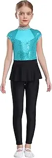 [FEESHOW] Kids Girls Sleeveless Gymnastics Dance Leotard Sparkle Rhinestones Acrobatics Unitards Jumpsuit