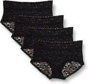 [Amazon Essentials] Women's Comfortable Lace Stretch Hipster Underwear, Pack of 4, Black, X-Small