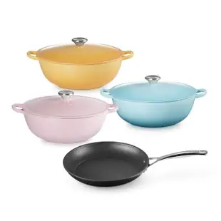 【Le Creuset】琺瑯鑄鐵鍋媽咪鍋28cm 水漾藍/蜂蜜黃/雪紡粉 3色可選(贈TNS 單柄平煎鍋28cm)