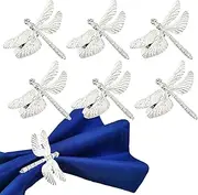 Silver Dragonfly Napkin Rings Set of 6 Ramadan Coastal Insect Napkin Rings Holder Baby Shower Napkin Buckles for Fall Thanksgiving Spring Easter Christmas Wedding Hotel Dinner Party Table Decoration