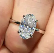 Elongated Oval Moissanite Ring Solitaire Engagement Ring Simple Proposal Ring