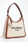 BALMAIN B-Army Natural Cream/Brown Canvas & Leather Shoulder Bag BRAND NEW