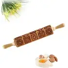 Solid Wood Embossed Wooden Rolling Pin Square Grid Patterned Roller Cookies