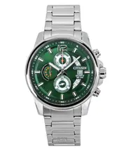 Citizen Quartz AN3690-56X Chronograph Mens Watch Stainless Steel Green Dial Date Display 100M