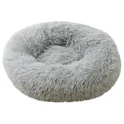 Light Grey Plush Round Nest Pet Dog Cat Calming Bed Comfy Sleeping Kennel Cave
