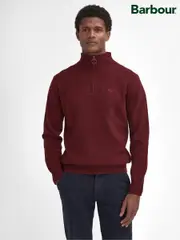 Barbour® Burgundy Red Lambswool Quarter Zip Jumper (446899) | $244