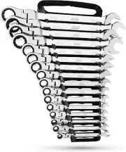 16Pc Mm/Metric Flex Head TIGHTSPOT Ratcheting Combination Wrench Set with Lock-I