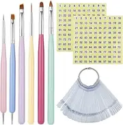 50 PCS Nail Swatch Sticks with Ring and Number Stickers Nail Practice Color Display Polish Board, DaKuan 6 PCS Nail Art Brushes Set Nail Art Design Pen Painting Tools