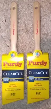 NIP! *PURDY* Clearcut STIFF 2.5" Glide Angular Trim Paint Brushes (LOT x 2!)