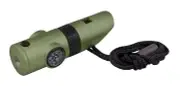 7 in 1 Survival Whistle Multi-Case with LED Flashlight Compass Mirror - Green