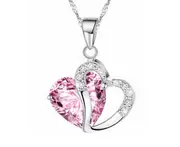 Fashion Women Hollow Multicolor Heart Pendant Rhinestone Chain Necklace Jewelry Pink