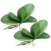 2 Pcs 5.5 Inch Faux Orchid Leaves 5 Petals Artificial Leaf with Stems