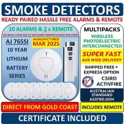 10 Wireless Interconnected Photoelectric Smoke Alarm Detector 2 x Remotes Paired