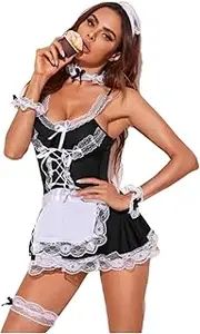 [JINZIJINYU] Lingerie for Women Sexy Ladies Lace Maid Uniform Temptation Underwear Set Tights