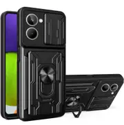 case For Oppo Realme 10 4G Slide Camera Lens Protection and Built in 360 Rotatable Ring Holder - Black
