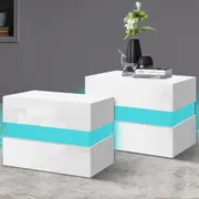 ALFORDSON 2x Bedside Table LED Nightstand 2 Drawers Gloss White