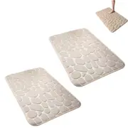 2pcs Bath Mat Anti Slip Cobblestone Embossed Quick Drying Absorbent Bath Stone Mat -Light Tan