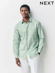 Blue/Lemon Conversational Slim Fit 100% Cotton Long Sleeve Single Cuff Printed Formal Shirt (AL0130) | $69