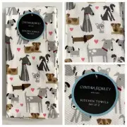 Cynthia Rowley Dogs Hearts Kitchen Towels Italian Greyhound Iggy Dachshund