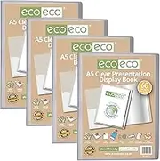 eco-eco A5 Size 50 Percent Recycled 60 Pocket Clear Presentation Display Book, Storage Case Portfolio Art Folder with Plastic Sleeves, Pack of 4, eco131x4
