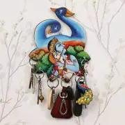 Radha Krishna wooden key holder for home Wood Key Holder (6 Hooks, Multicolor)