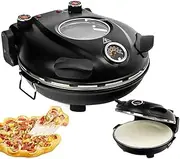 Electric Pizza Oven, 1200 W Portable Electric Pizza Oven, with Stone Base & Glass Window, Adjustable time & Temp to 420℃, 12 Inch Indoor Pizza Oven for Crepes, Pancakes Black