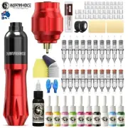 Wormhole Tattoo Machine Kit Wireless Motor Power Pen Gun Color Ink Supply Needle