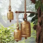 Cast Iron Hanging Cow Bells Set Of 3 Hanging Harmony Bells Garden Rustic Relaxing Tranquil Wind Chimes