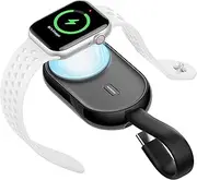 [Charmast] Mini Portable Charger Magnetic for Apple Watch, 1200mAh Wireless Power Bank Compatible with Apple Watch Series 9-1, Inbuilt USB C Recharging Cable, Magnetic Powerbank Watch Charger (Black)