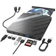 External CD DVD Drive for Laptop, 8 in 1 Portable CD DVD Burner Rewriter Black