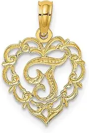 [JewelryWeb] 14ct Gold T Script Letter Name Personalized Monogram Initial In Love Heart Pendant Necklace 17.3x12.57mm Wide 0.6mm Thick