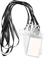 Lanyard with ID Holder 50 Pcs Waterproof Name Tag Vertical Badge ID Card Holders ID Pass Holder and 50 Pcs Flat Neck Black Lanyards Swivel Hook