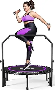 'BCAN 450/550 LBS Foldable Mini Trampoline, 40''/48'' Fitness Trampoline with Bungees, U Shape Adjustable Foam Handle, Stable & Quiet Exercise Rebounder for Adults Indoor/Outdoor Workout'