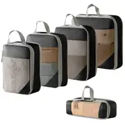 5 Set Compression Packing Cubes Travel Organizer Extensible Storage Mesh Bags