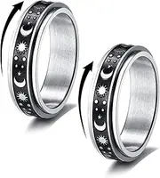 Stainless Steel Spinner Rings for Anxiety Moon Star Rings for Women Fidget Band Rings Relieving Anxiety Rings for Teen Girls