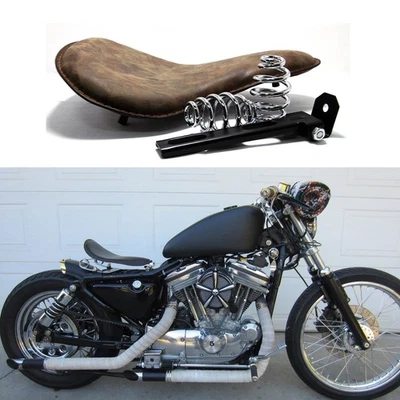 Brown PU Solo Seat Driver Seat w/ Springs For Harley Iron XL1200 XL883 48 72