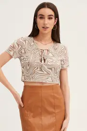 Abstract Print Top Mesh - Size S, Women's Top