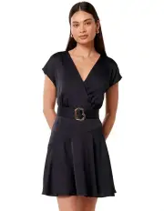 [Forever New] Cordelia Satin Wrap Mini Dress in Black