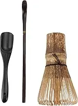 BambooMN Matcha Whisk Set - Black Chasen (Tea Whisk), Chashaku (Hooked Bamboo Scoop), and Deep Scoop - 1 Set