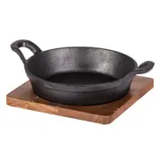 Davis & Waddell Fine Foods Round Cast Iron w/ Acacia Trivet 24.5x18.5cm Black