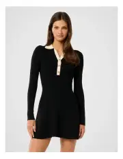 [Forever New] Phoebe Long Sleeves Contrast Mini Dress in Black