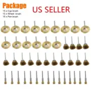 45Pcs Brass Wire Wheel Cup Pen Brush Mix Set For Dremel Rotary Tool Die Grinder