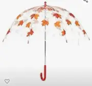 Unopened Amazon Basics Kids Clear Bubble Umbrella with maple leaf pattern