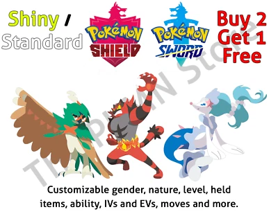 Pokemon Sword Shield ✨ SHINY DECIDUEYE INCINEROAR PRIMARINA MAX IV / EV